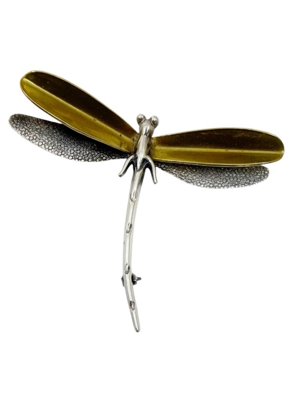 Vintage Mexican sterling silver & brass dragonfly brooch - GM235